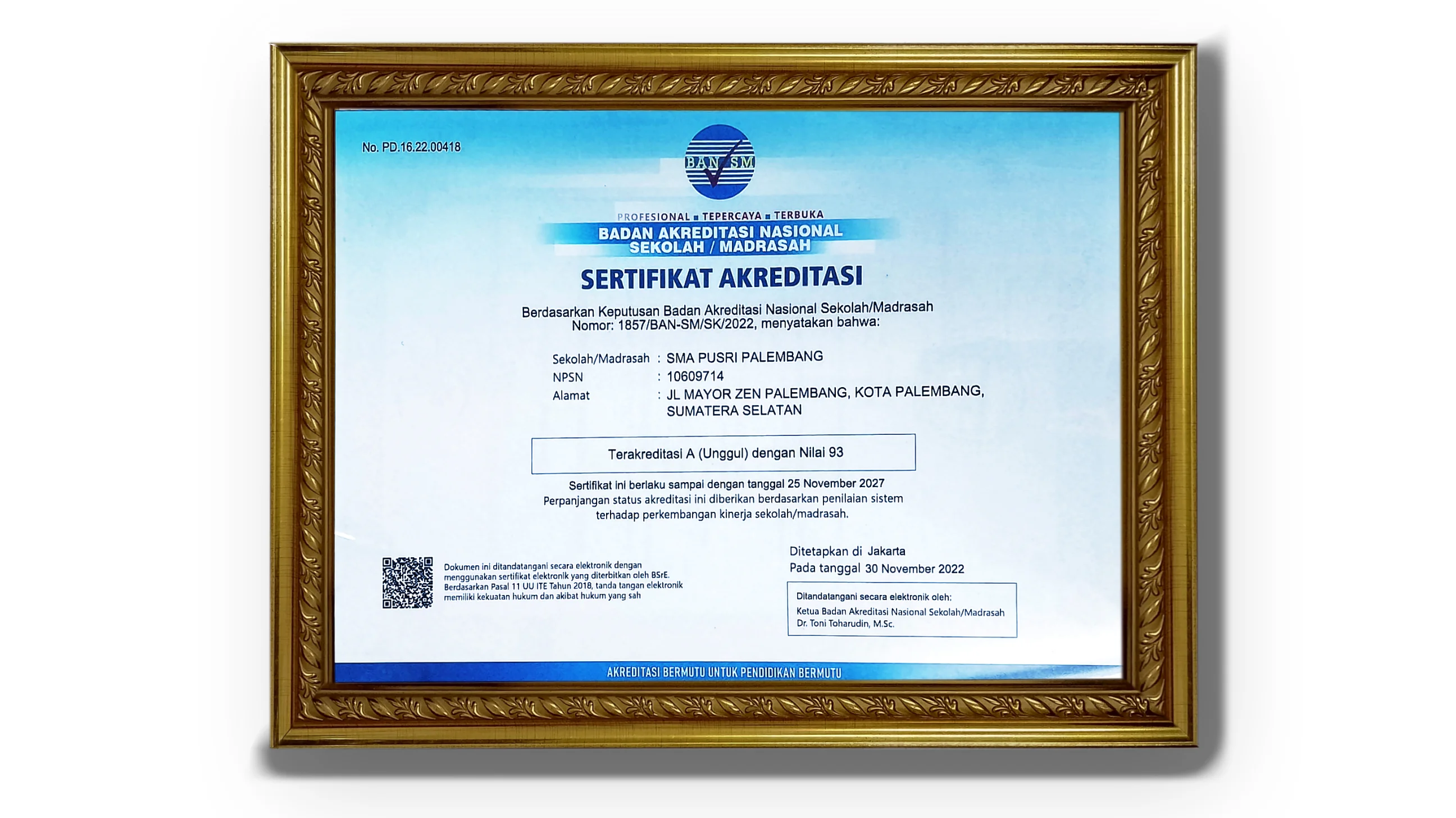 Akreditasi SMA Pusri